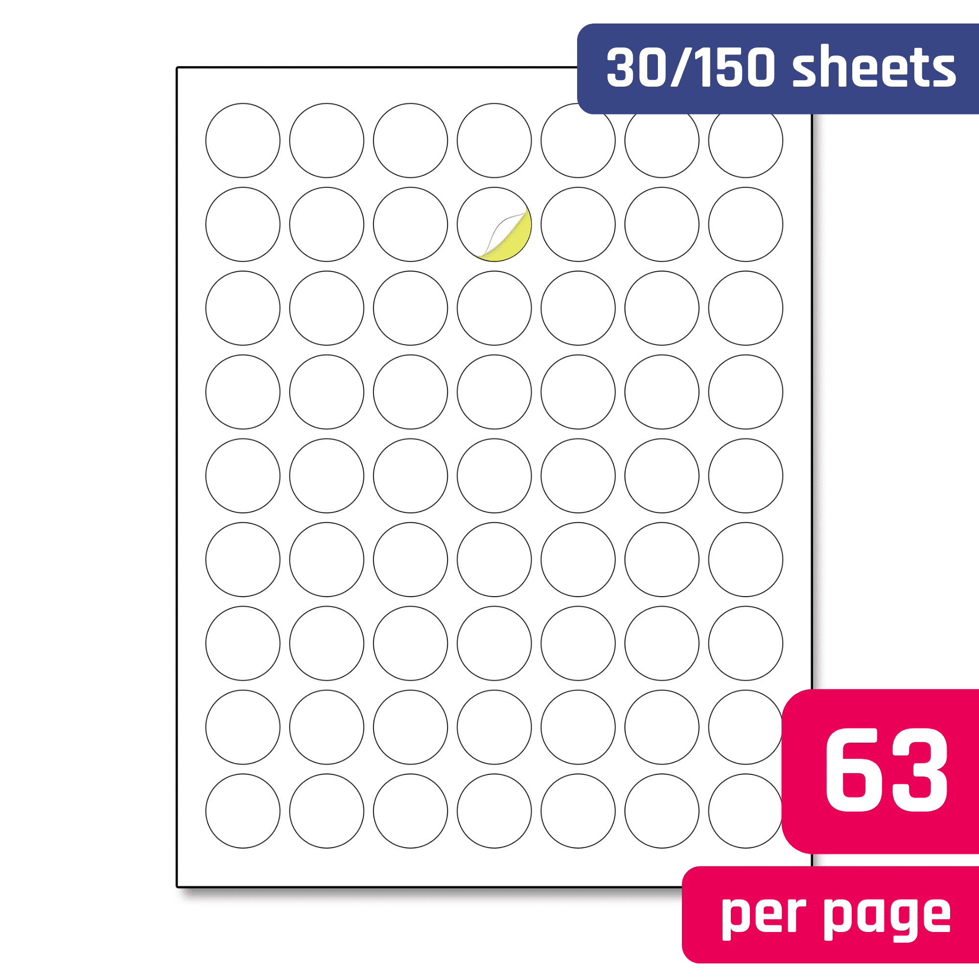Laser/Inkjet Printing 1 Round Matte White Sticker Label 30 Sheets Letter Size